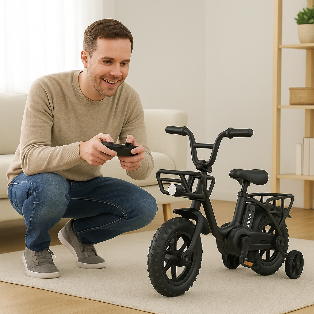 Barn som använder den elektriska leksakscykeln på ett säkert sätt - demonstrerar korrekt användning och säkerhetsriktlinjer